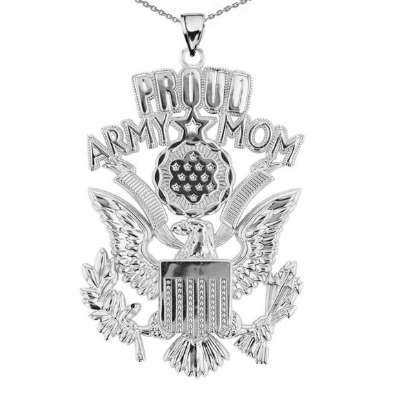 925 Sterling Silver Proud Army Mom Pendant Necklace Large